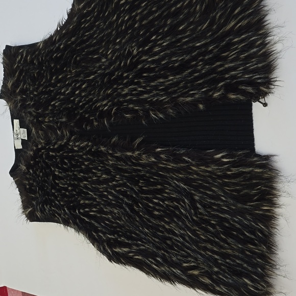 Kikit Studio Maurice Sasson Women's Faux Fur Vest Black Tan Ribbed Back Size XL - Picture 14 of 15